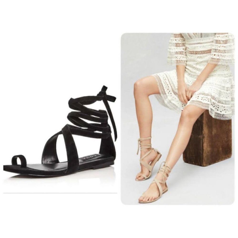 Helen Owen X Aqua Bay Suede Lace Sandal Black